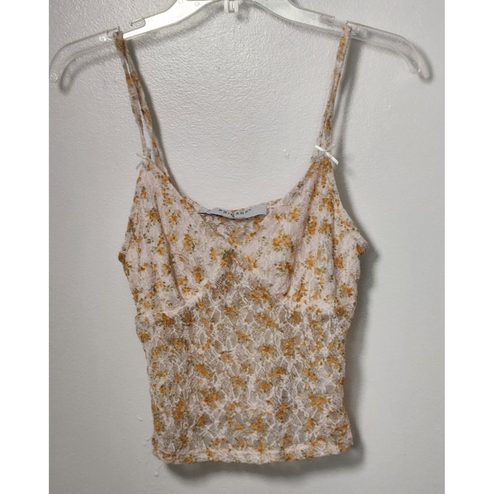 Primark Sheer Lace Crop Top Tank Yellow Floral Sm Milkmaid Strappy Y2K 90s NWT